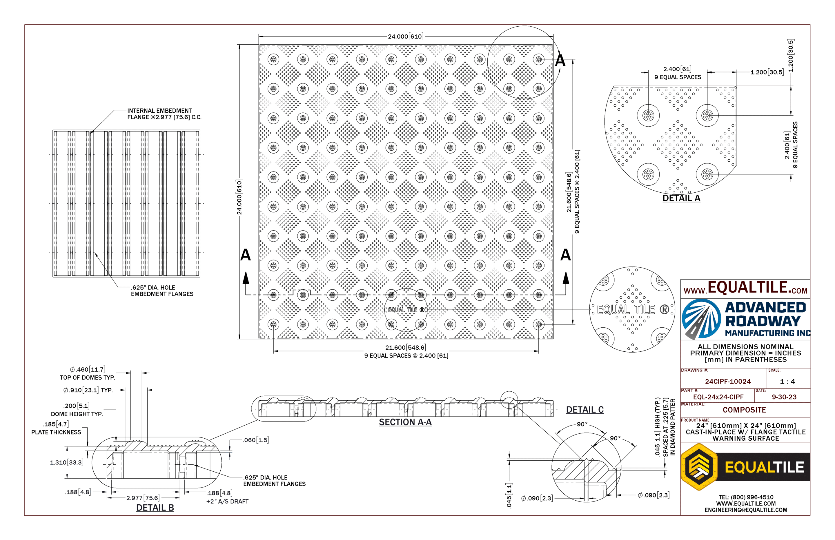 CIP FLANGED Tactile Warning Surface 2X2