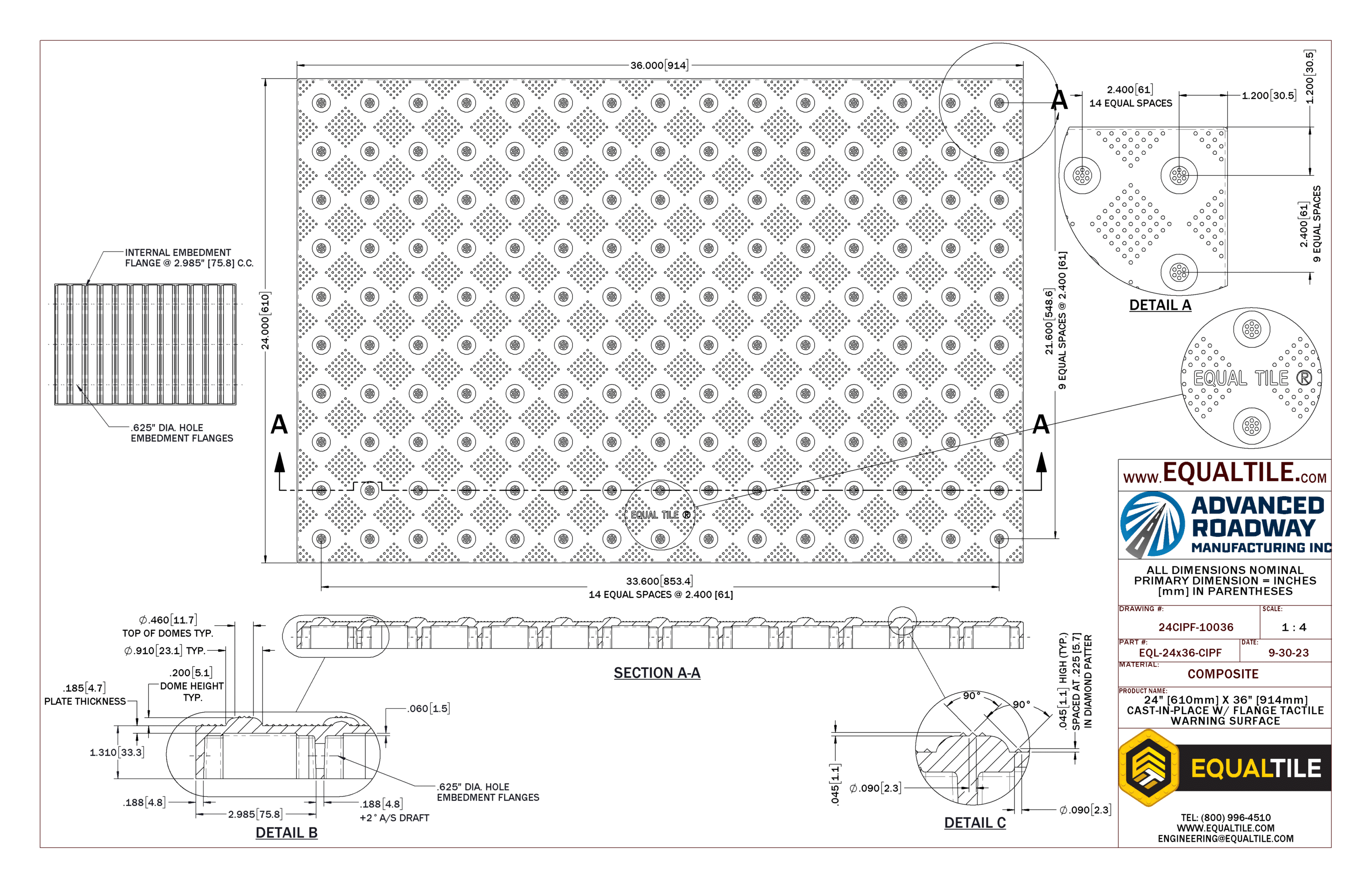 CIP FLANGED Tactile Warning Surface 2X3