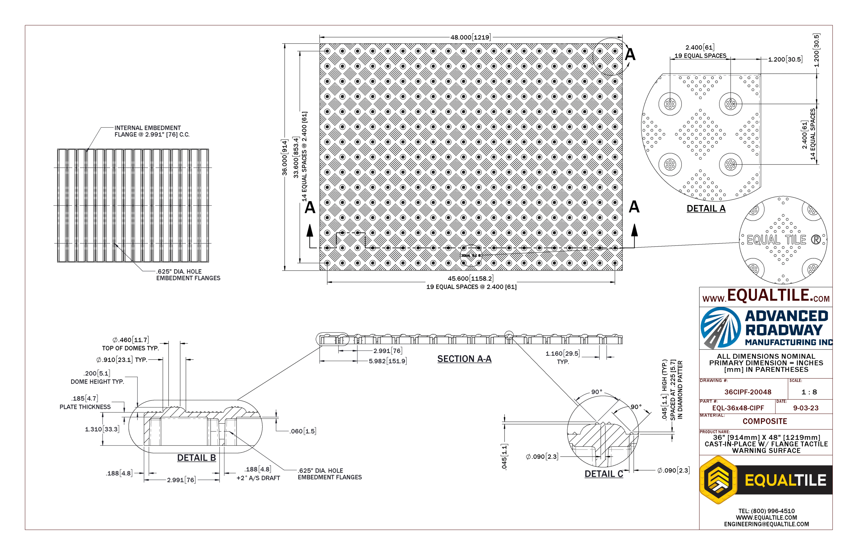 CIP FLANGED Tactile Warning Surface 3X4