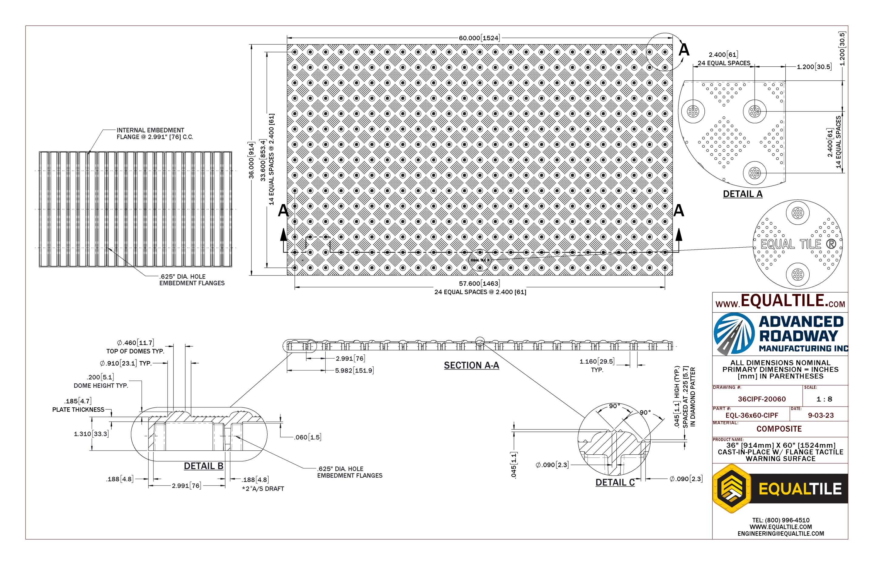CIP FLANGED Tactile Warning Surface 3X5